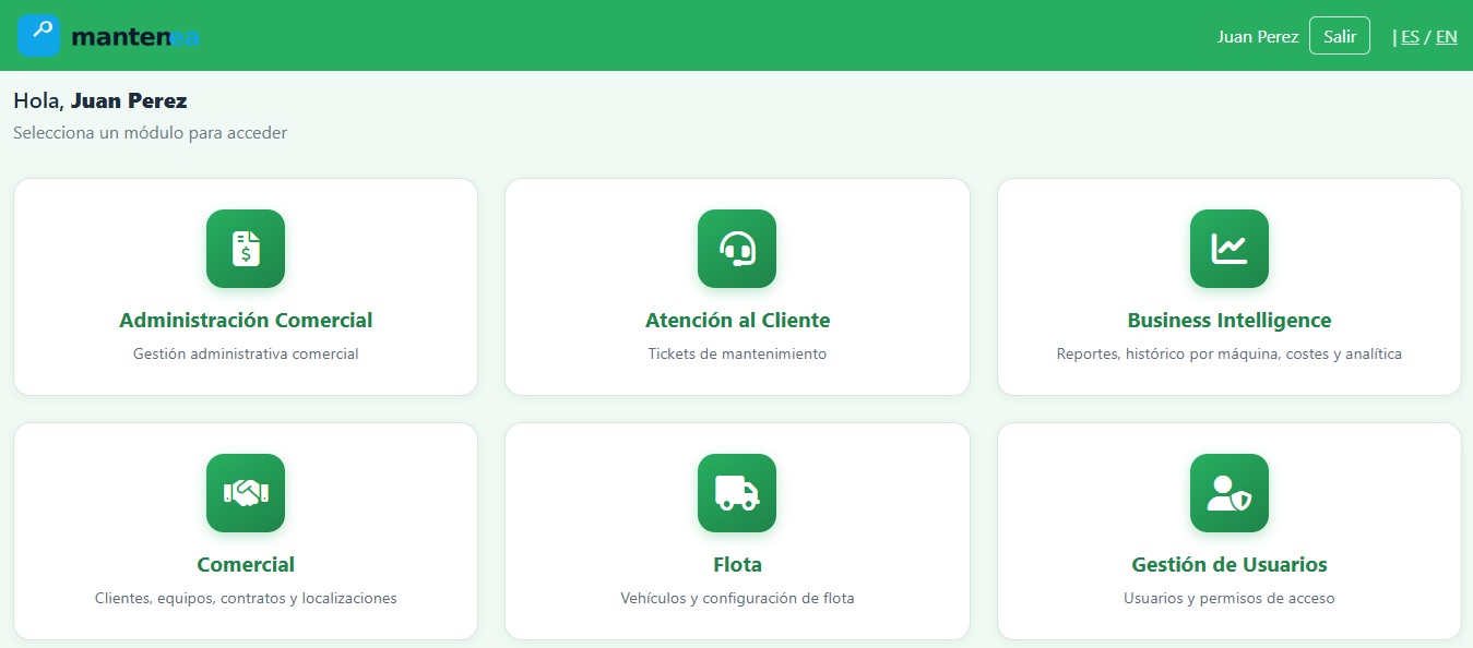Dashboard de Mantenea – panel de gestión de mantenimiento con tickets, SLA y rutas